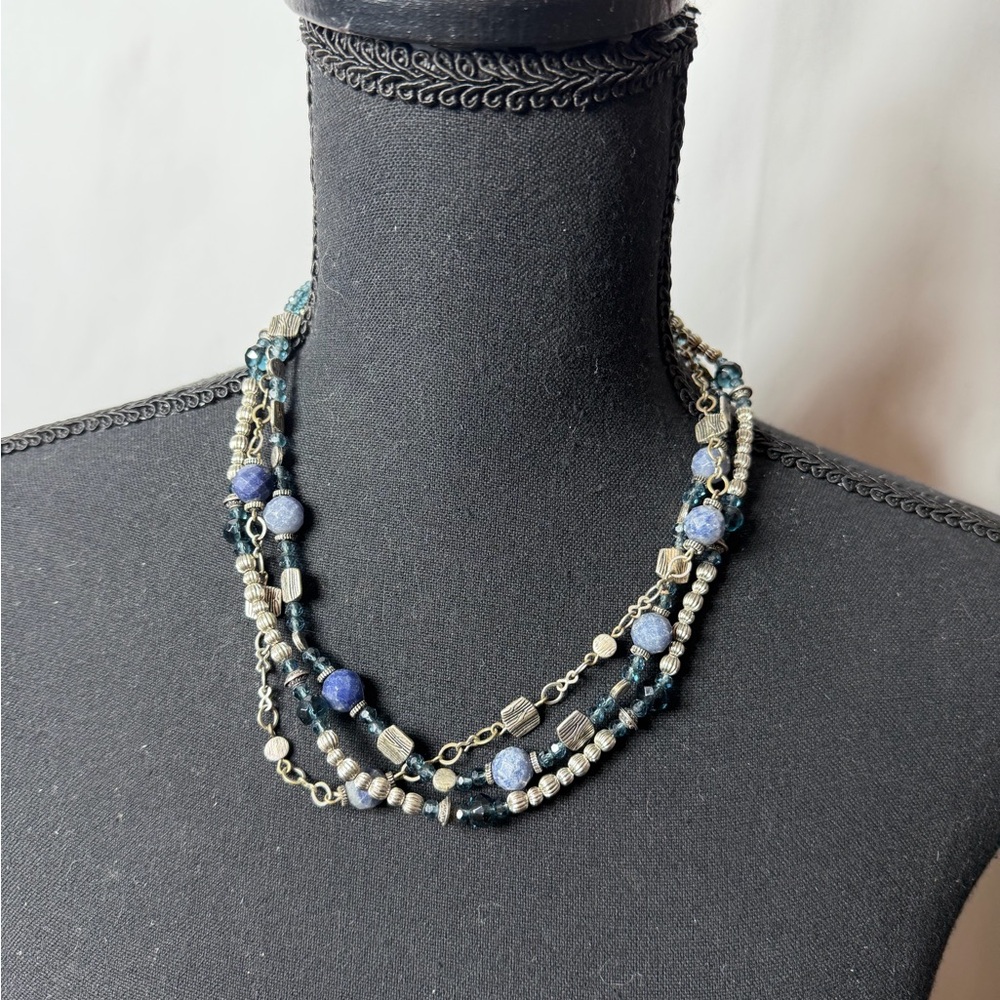 Premier Jewelry Blue Glass Stone and Silver Tone Necklace